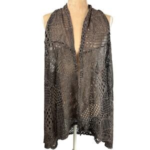 ADORE Womens Open Crochet Sleeveless Cardigan Brown Boho Fall Cottage‎ Sz Lg